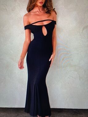 Off-Shoulder Black Cutout Evening Dress